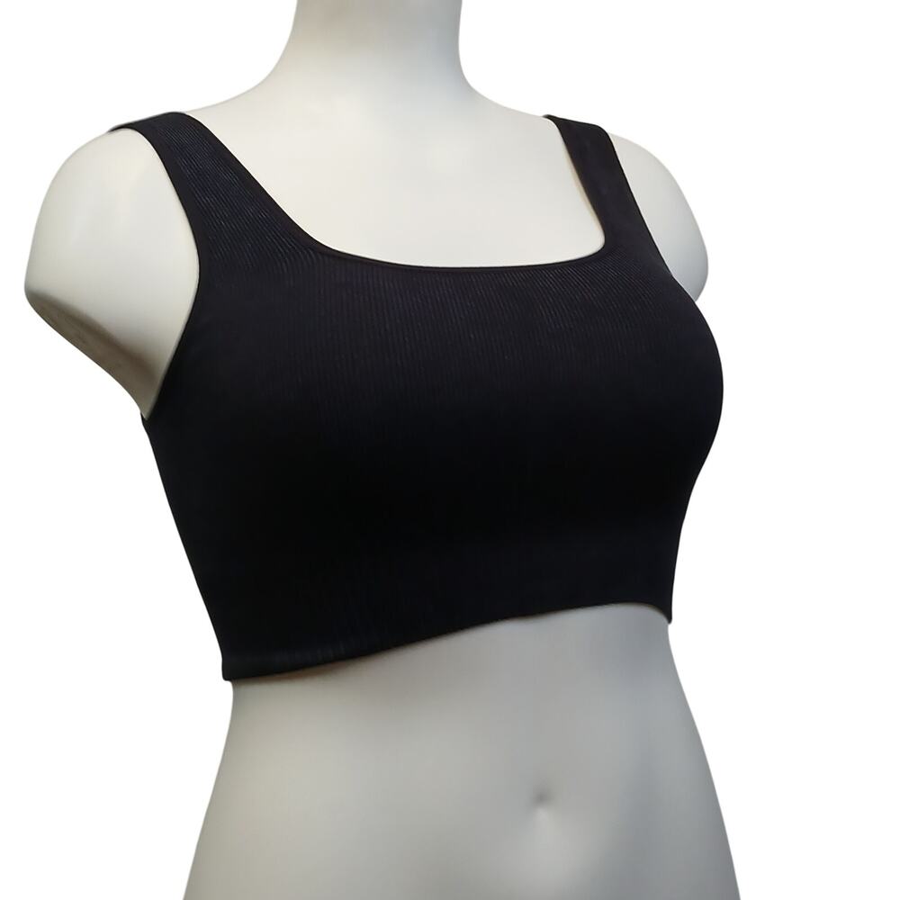 JoyLab Ribbed Knit Bralette Black Scoop Neck Longline Sports Bra M